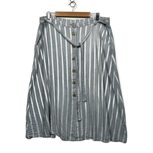 Anko Midi Skirt Size 18 Blue White Striped Pockets Linen Blend