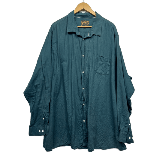 Johnny Bigg Shirt Size 9XL Linen Cotton Green Teal Long Sleeve Button Up