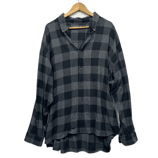 Anko Check Fannel Shirt Size 7XL Grey Black Long Sleeve