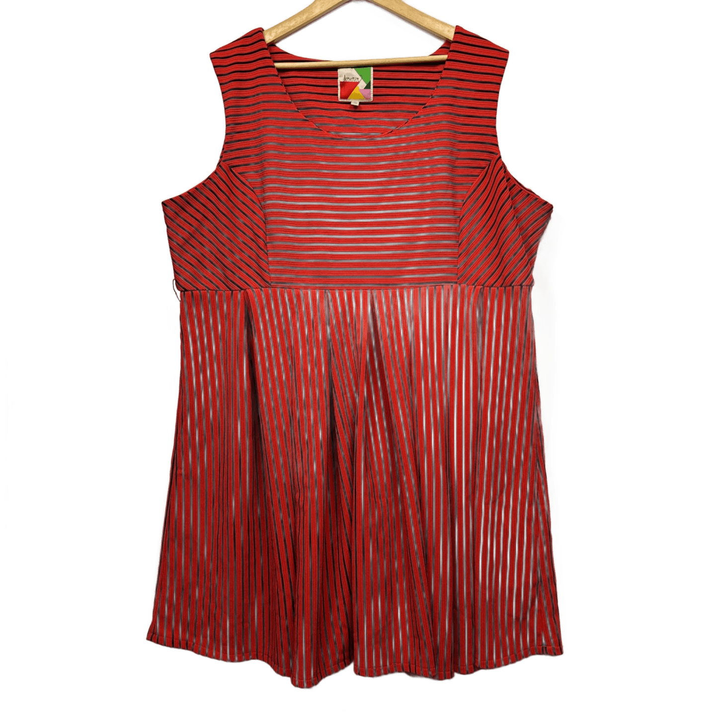 Pervour Sleeveless Fit and Flare Dress Size 22 24 Red Striped Knee Length