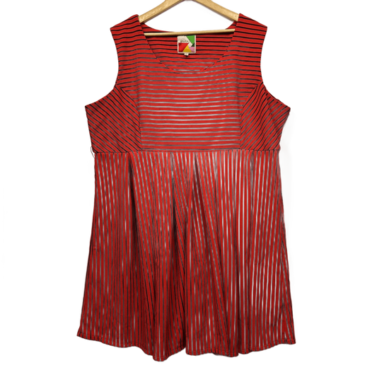 Pervour Sleeveless Fit and Flare Dress Size 22 24 Red Striped Knee Length