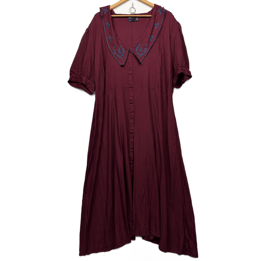 ASOS DESIGN Curve Maxi Dress Size 22 Maroon Short Sleeve Embroidered Viscose