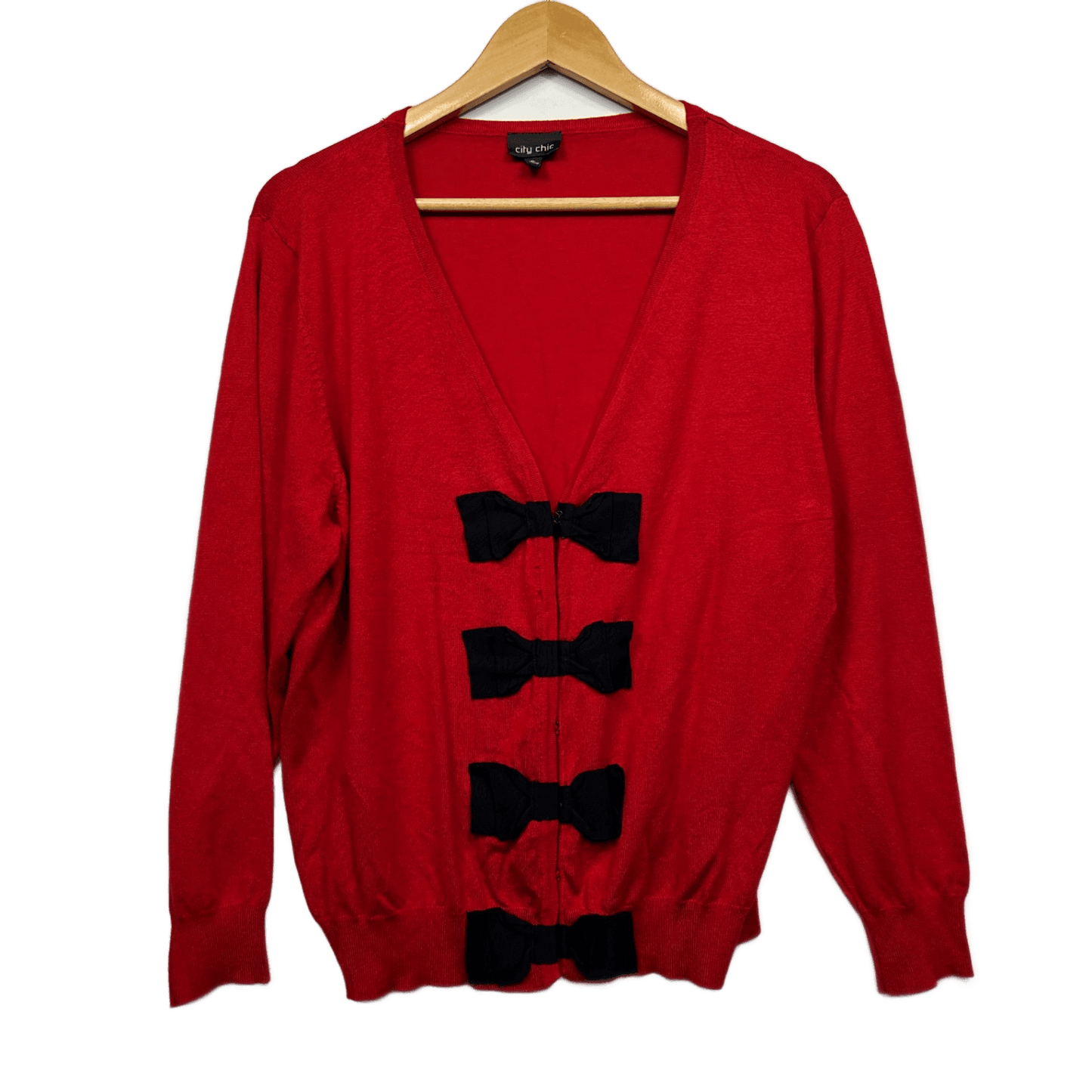 City Chic Cardigan Size 22 XL Plus Red Long Sleeve Knit Top