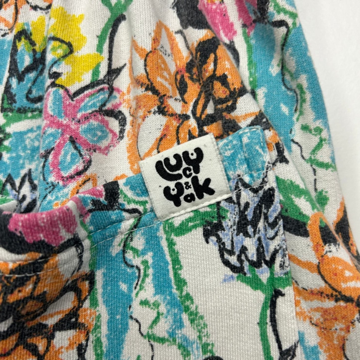 Lucy and Yak Size 18 20 XL Organic Cotton Elastic Waist Joggers Pants Floral Colourful