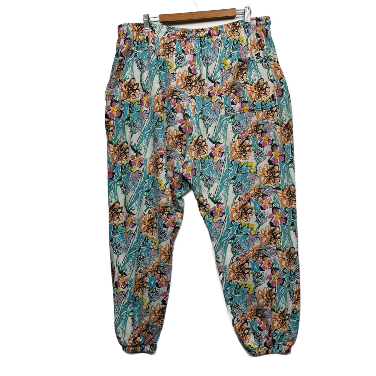 Lucy and Yak Size 18 20 XL Organic Cotton Elastic Waist Joggers Pants Floral Colourful