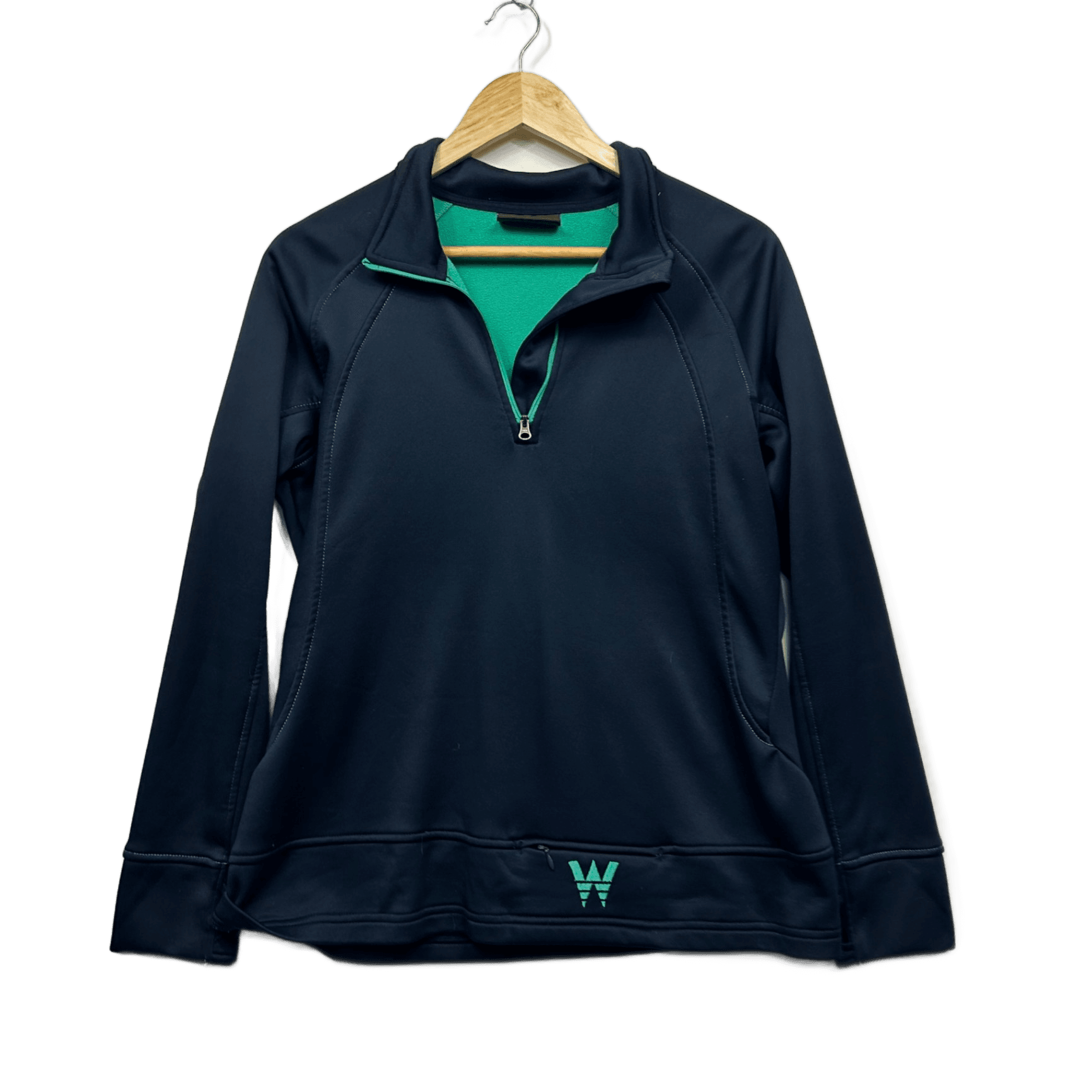 Wrangler Womens Jumper 1/4 Zip Long Sleeve Navy Zipped Pockets