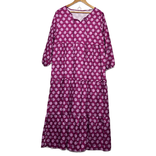 New Boho Pink Long Sleeve Women Casual Maxi Dress Floral Size 2XL 18