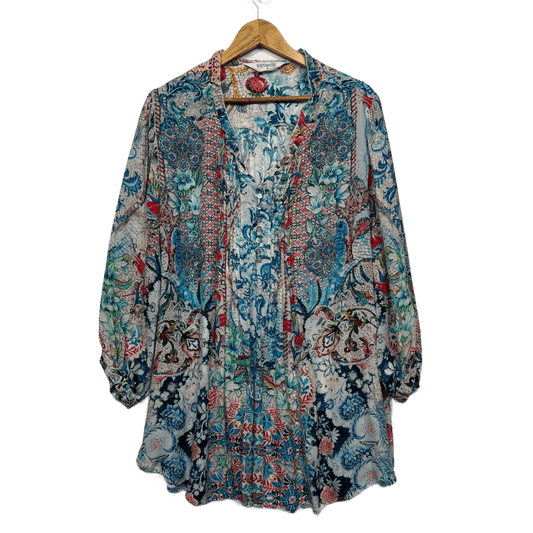 Virtuelle Multicoloured Viscose Long Sleeve V-Neck Boho Floral Blouse Size 24