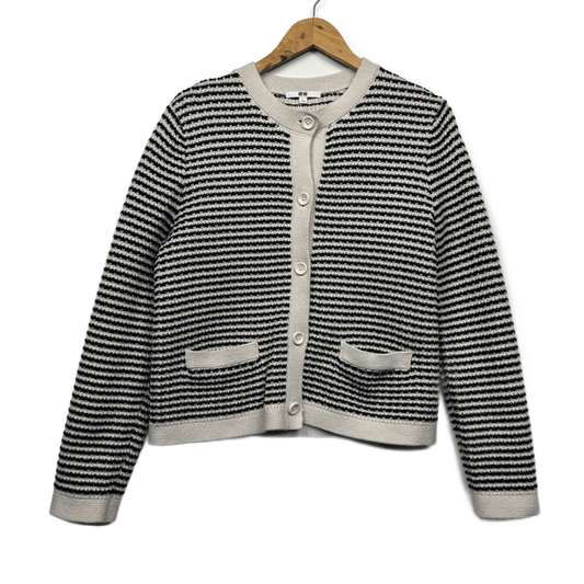 UNIQLO Black White Striped Cardigan Jumper Size 14 Large