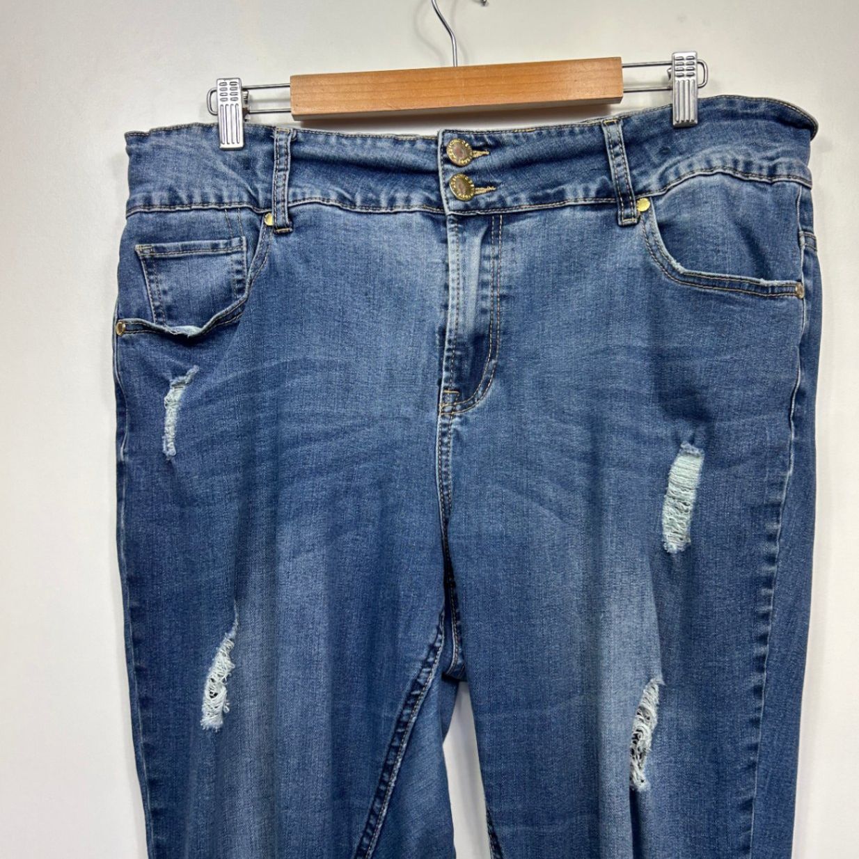 City Chic Denim Blue Skinny Stretch Distressed Ankle Grazer Asha Jeans Size 16