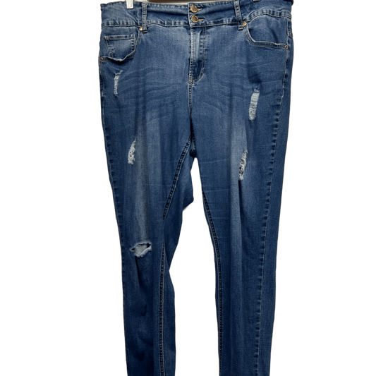 City Chic Denim Blue Skinny Stretch Distressed Ankle Grazer Asha Jeans Size 16