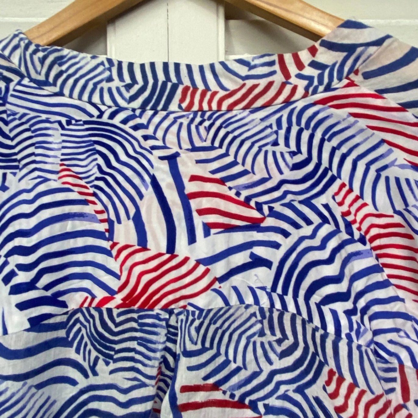Blue Illusion Blouse Size 18 20 Multicolour Long Sleeve Button Up Top Ramie Linen