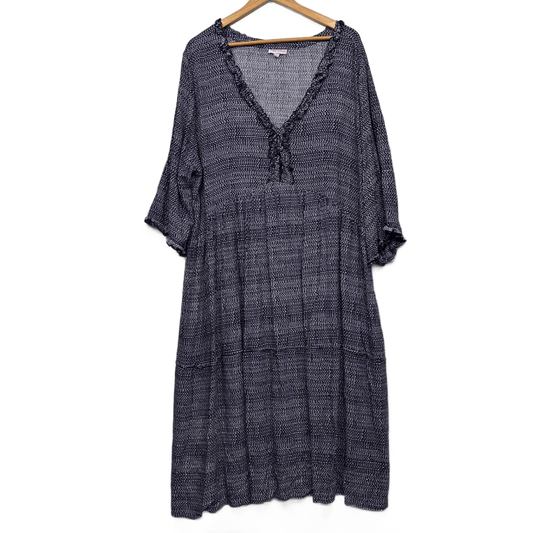 Red Lotus Dress Size XXL Blue Long Sleeve Midi Length Pockets Rayon