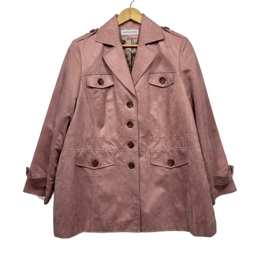 Wardrobe Pink Trench Peacoat Jacket Coat Button Closure Suede Feel Size 22