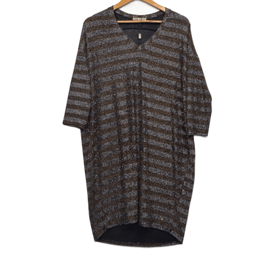 Biba Black Gold Cocktail Dress Size 16 3/4 Sleeve Metallic