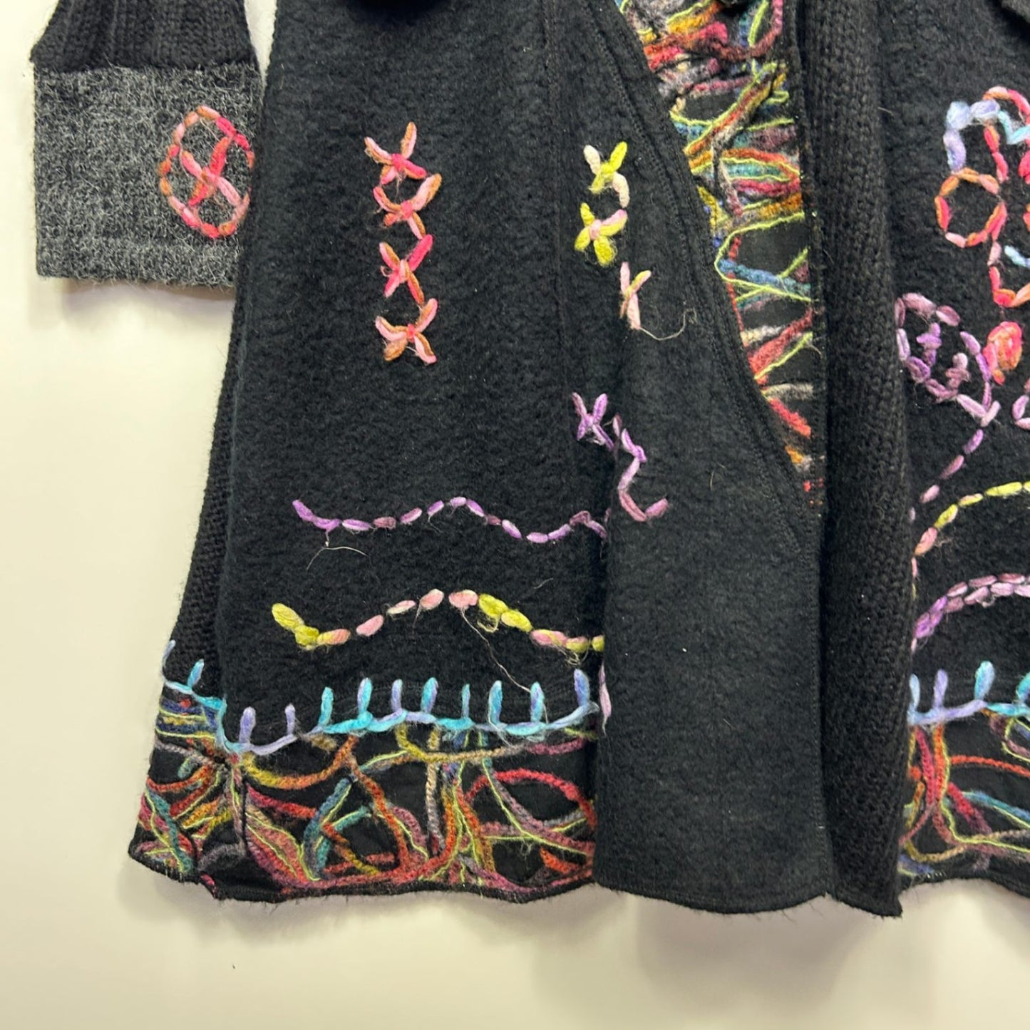 Boho Wool Blend Longline Cardigan or Jumper Dress Size 12 14 Midi Length Embroidered