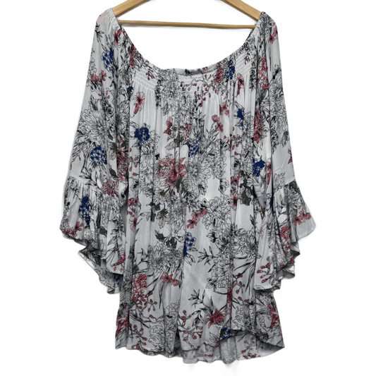Beme Top Size 24 Plus Multicoloured Floral Bell Sleeve Viscose