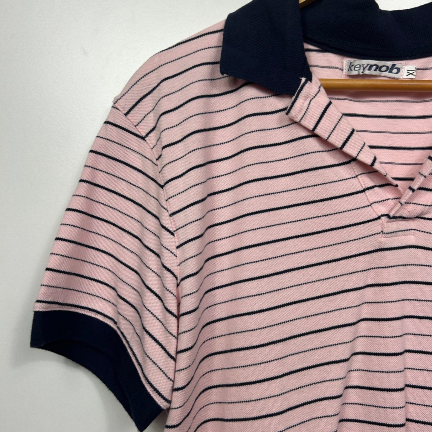 Keynob Polo Shirt Size XL Pink Short Sleeve Striped Cotton