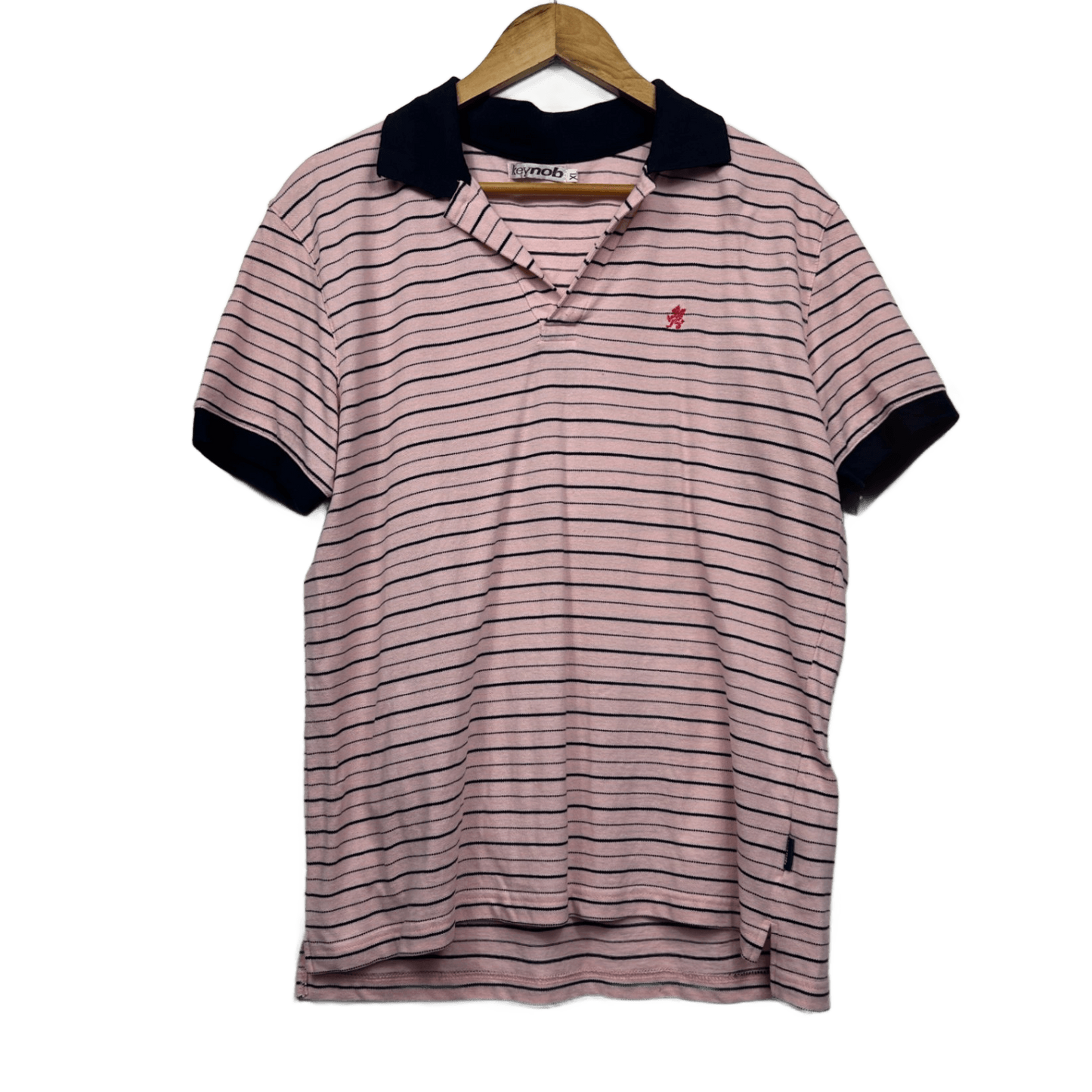 Keynob Polo Shirt Size XL Pink Short Sleeve Striped Cotton