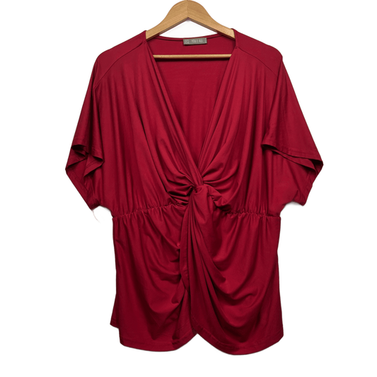 YOU+ALL Red Short Sleeve V Neck Front Twist Top Blouse Size 22