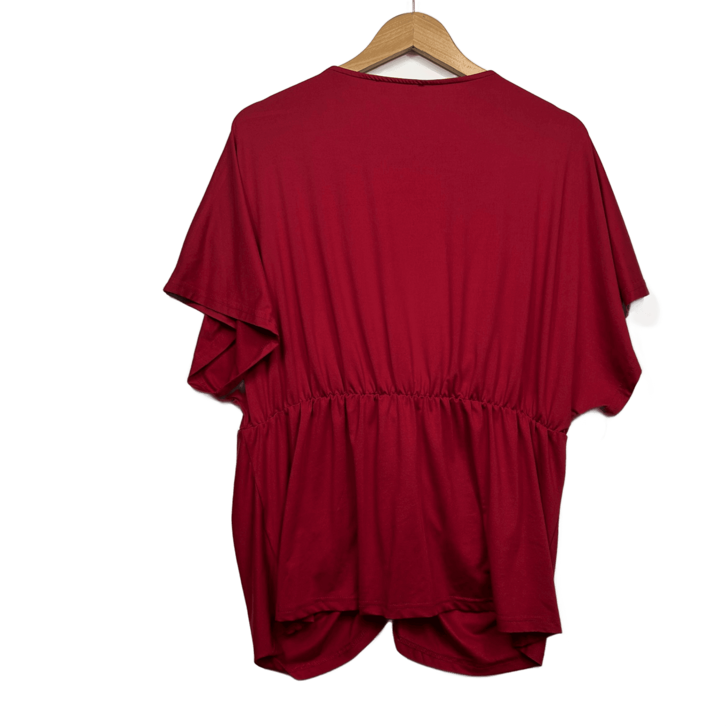 YOU+ALL Red Short Sleeve V Neck Front Twist Top Blouse Size 22
