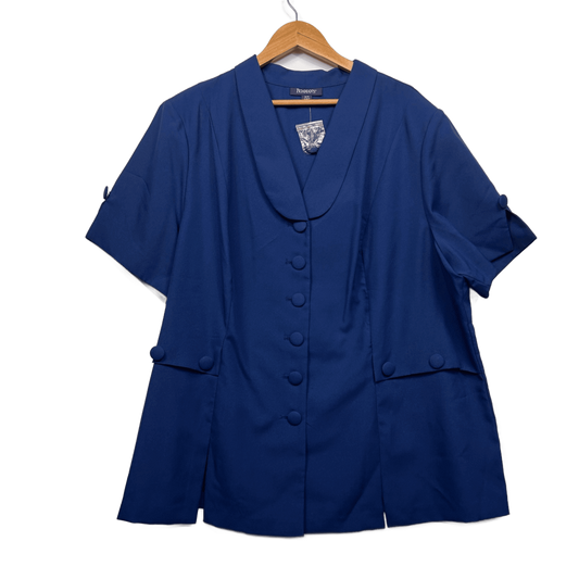 New Roaman's Blue Fitted Top Size 28 W Short Sleeve Button Up