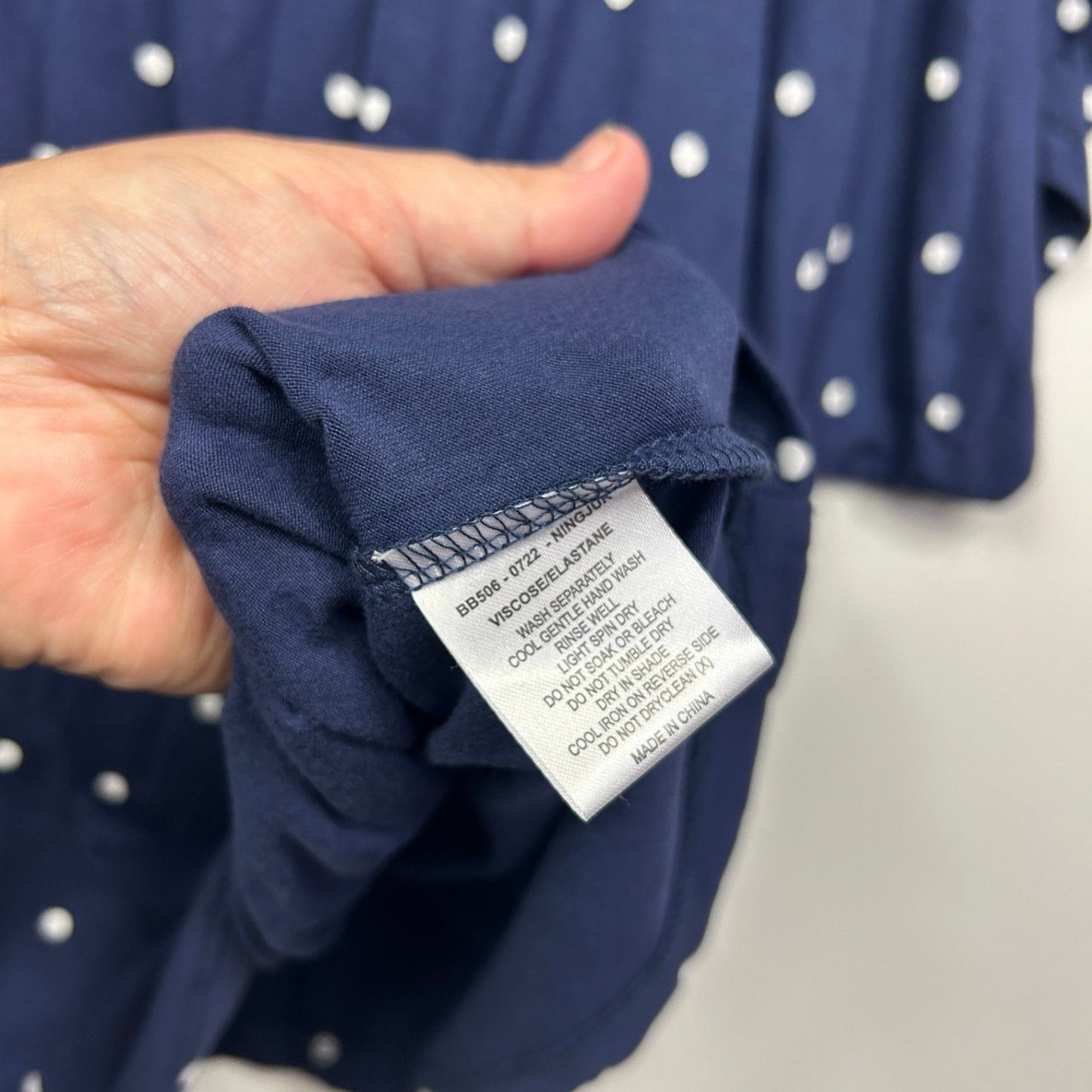 Betty Basics Navy Blue Viscose Short Sleeve Dots Batwing Top Size 22