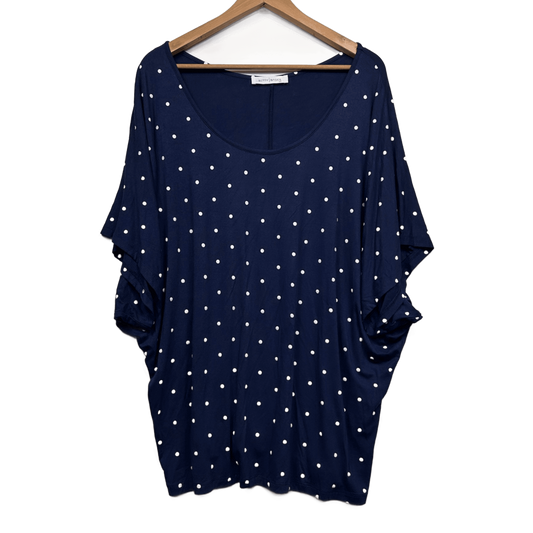 Betty Basics Navy Blue Viscose Short Sleeve Dots Batwing Top Size 22