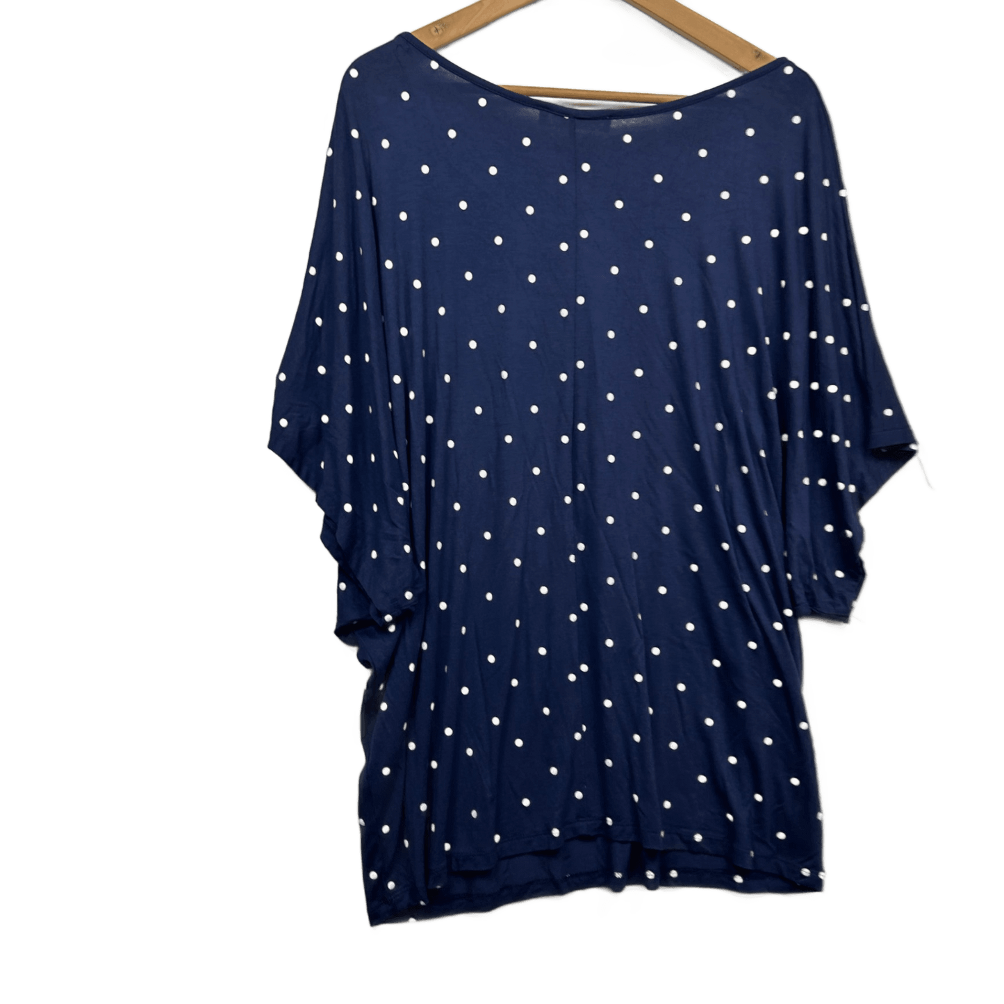 Betty Basics Navy Blue Viscose Short Sleeve Dots Batwing Top Size 22