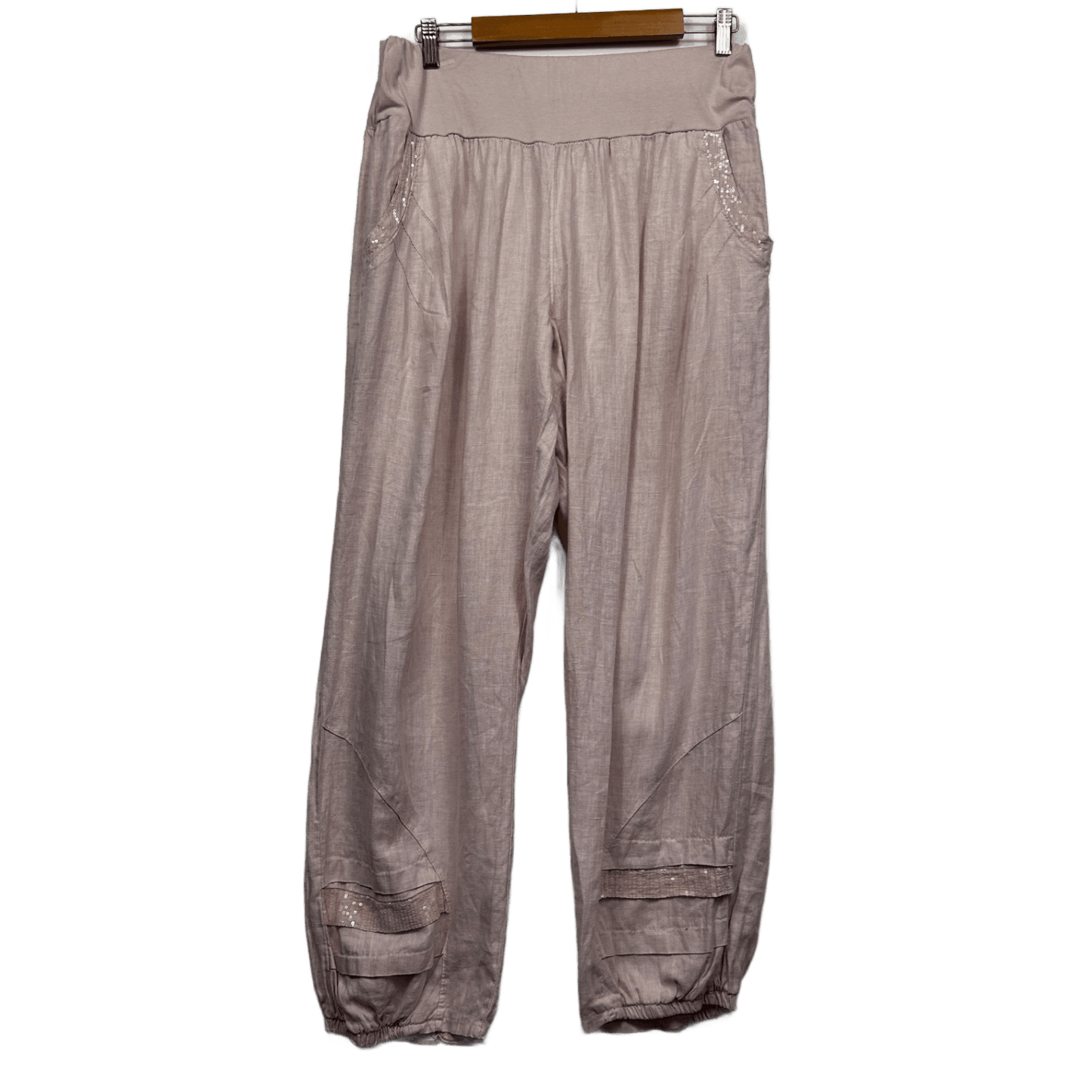 Linen Jogger Harem Pants Size 16 18 Pink Sequins Pockets Made in Italy
