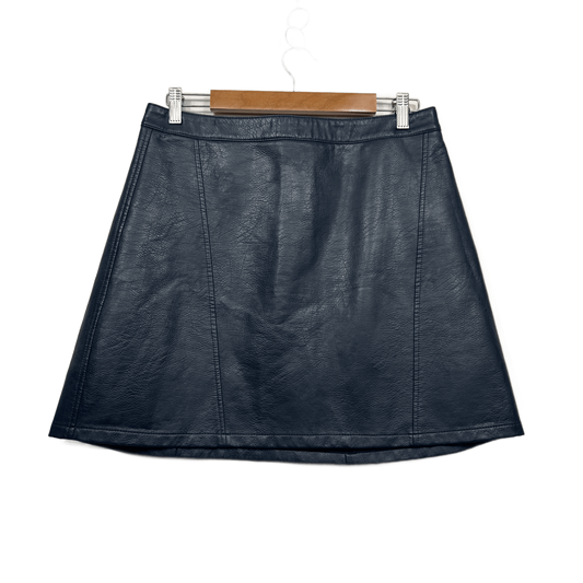 Zara Navy Blue Faux Leather Mini Skirt Size 14 Large Side Zip