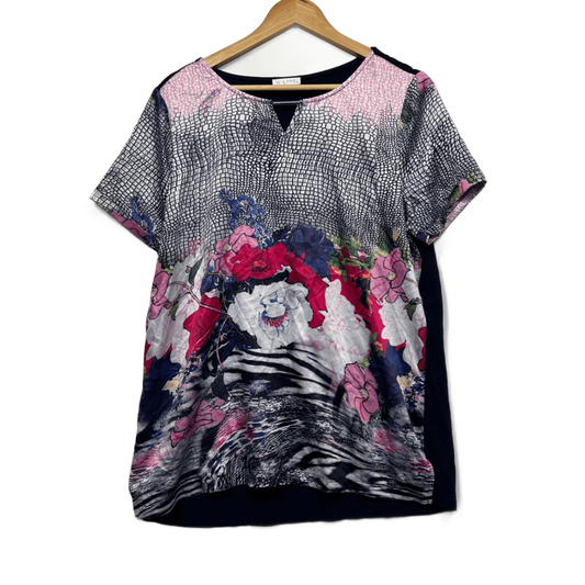 W Lane Short Sleeve Top Size 14 Floral Navy Multicoloured