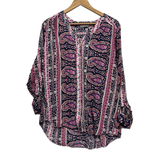 Suzanne Grae Multicoloured Viscose Long Sleeve V-Neck Bohemian Blouse Top Size 16