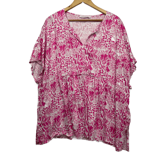 Betty Basics Top Size 22 Plus Pink White Short Sleeve Viscose