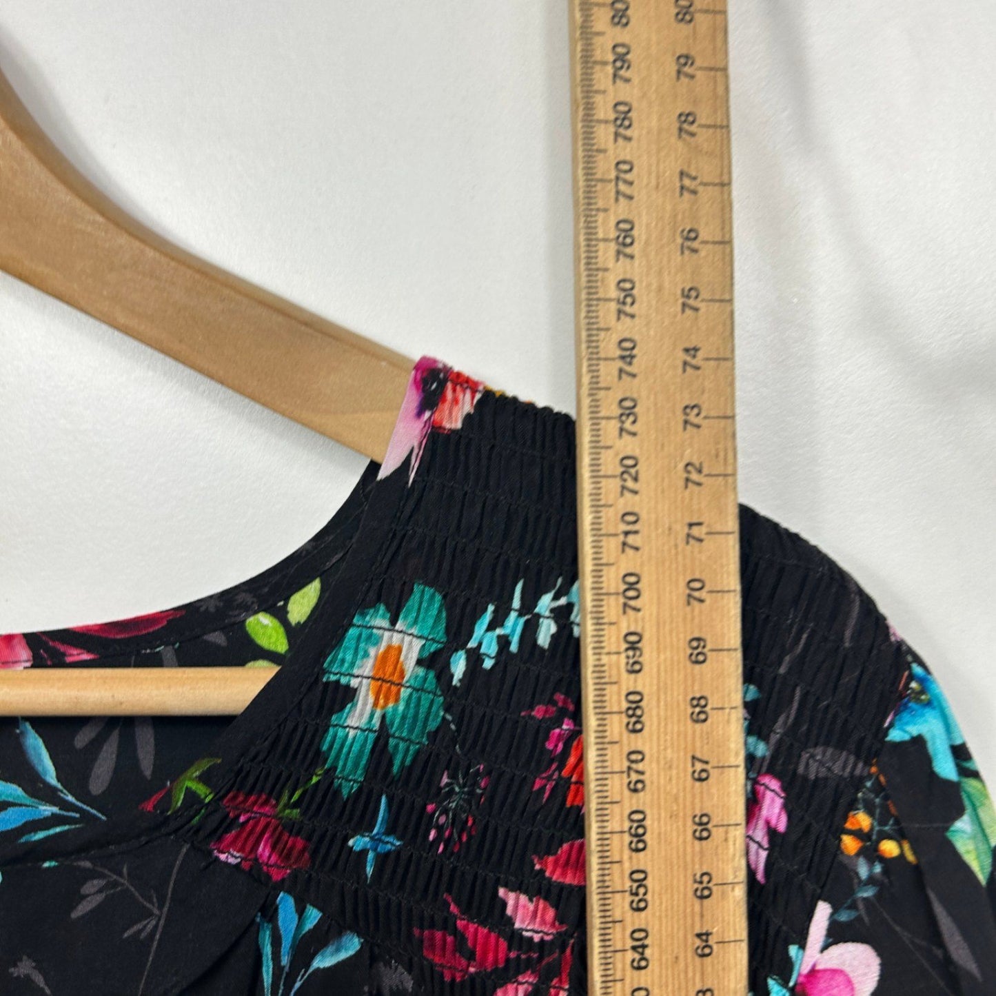 Virtuelle Top Blouse Size 16 Plus Multicoloured Black Floral Long Sleeve Viscose