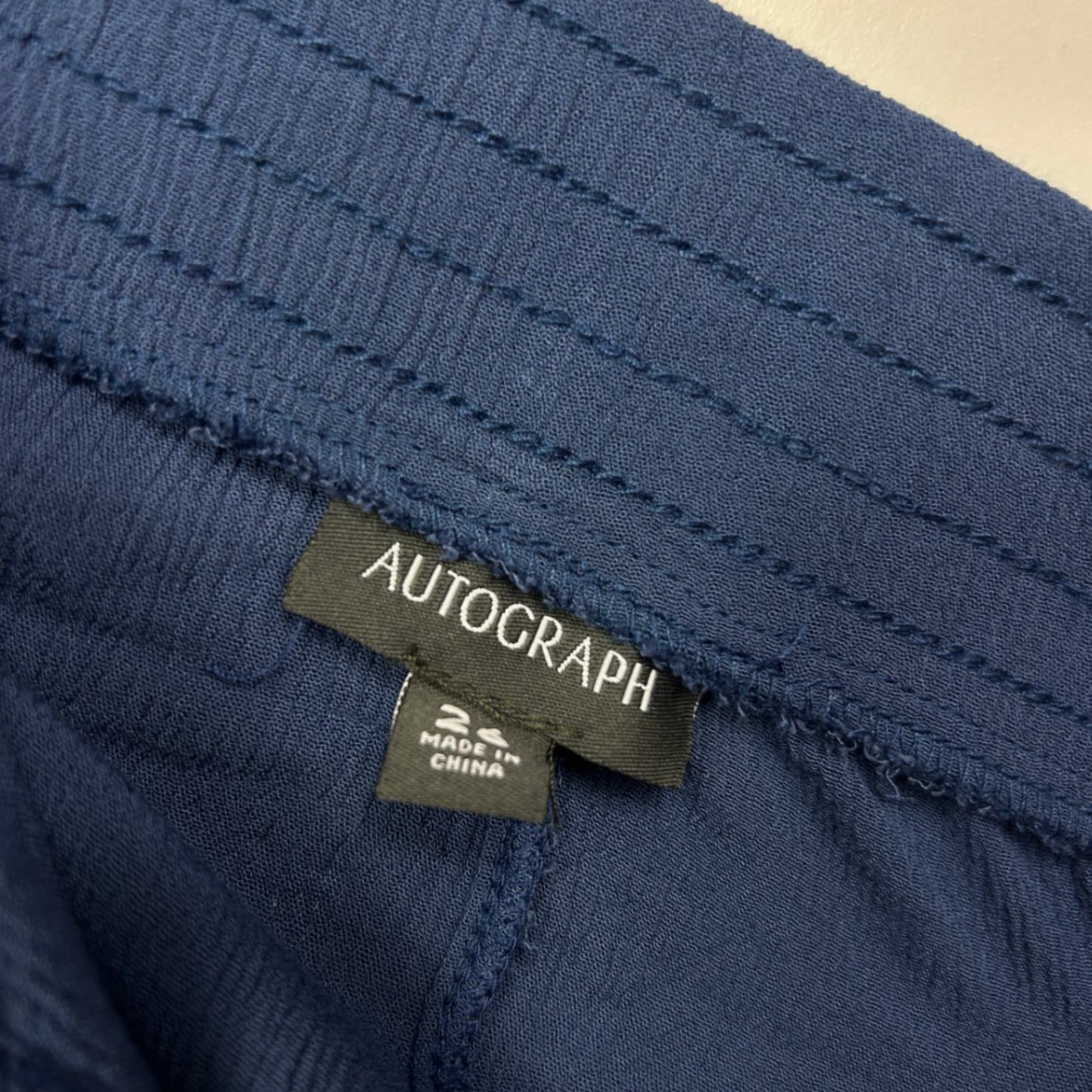 Autograph Wide Leg Cropped Pants Trousers Size 26 Blue Pockets Viscose