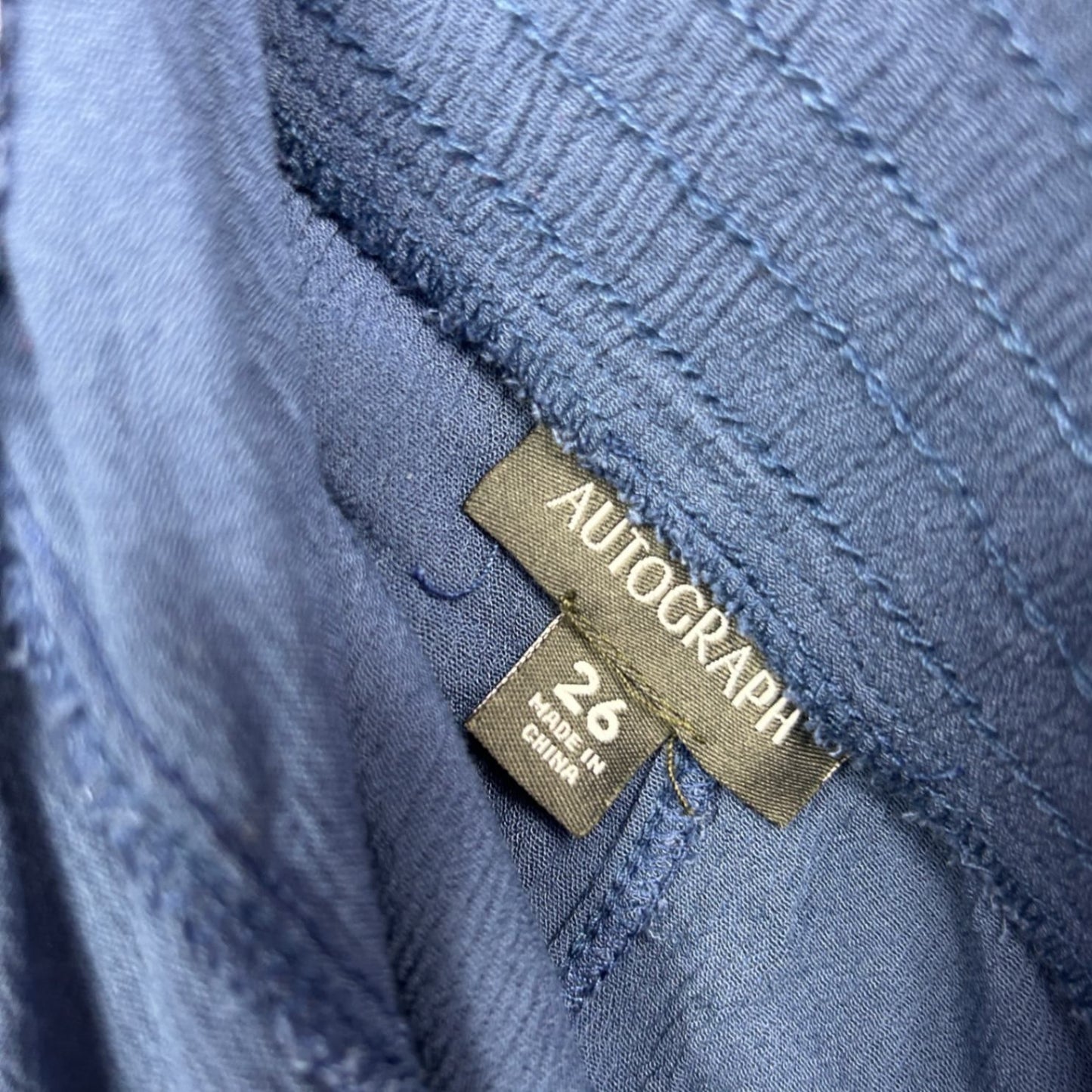 Autograph Wide Leg Cropped Pants Trousers Size 26 Blue Pockets Viscose