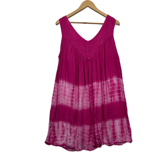 Boho Tunic Top One Size 16 18 Pink Sleeveless Tie Dye Rayon
