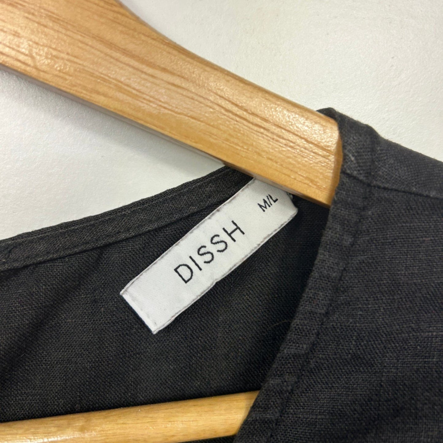 DISSH Top Size 12 14 Black Linen Ruffle Sleeve Medium Large