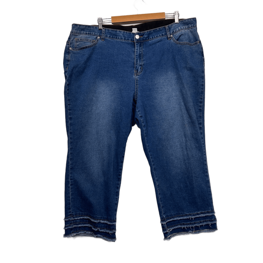 Beme Cropped Denim Pants Jeans Size 22 Blue Pockets Elastic Waist Zip Fly