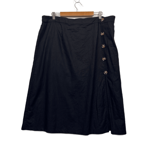 Atmos&Here Midi Skirt Size 24 Black Linen Blend A-line