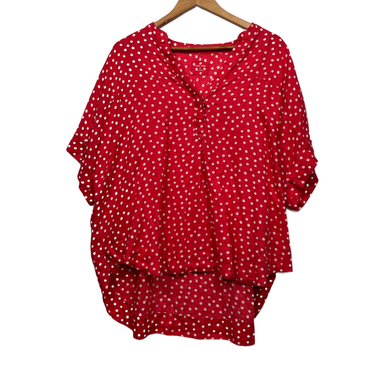 Marks & Spencer Linen Top Size 20 Red White Polka Dot Short Sleeve