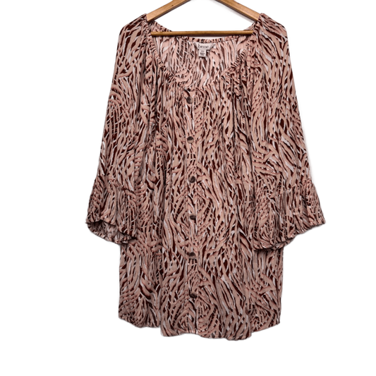 Beme Tunic Top Size 22 Plus Multicoloured Bell Long Sleeve Viscose