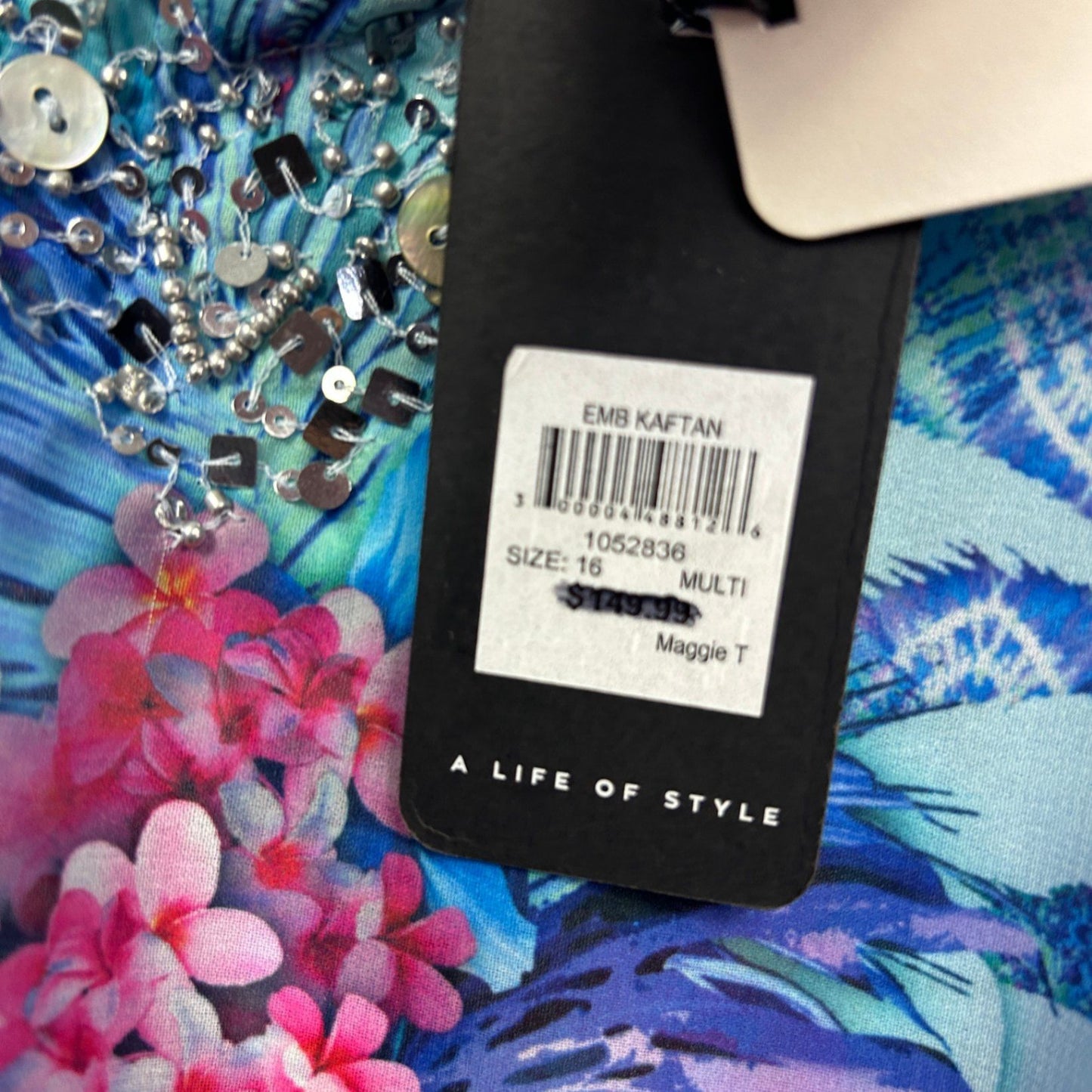 New Maggie T Kaftan Top Size 16 Multicoloured Floral Beaded Sequins