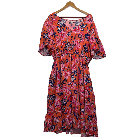 New Beme Maxi Dress Size 22 Multicoloured Short Flutter Sleeve Midi Length Pockets