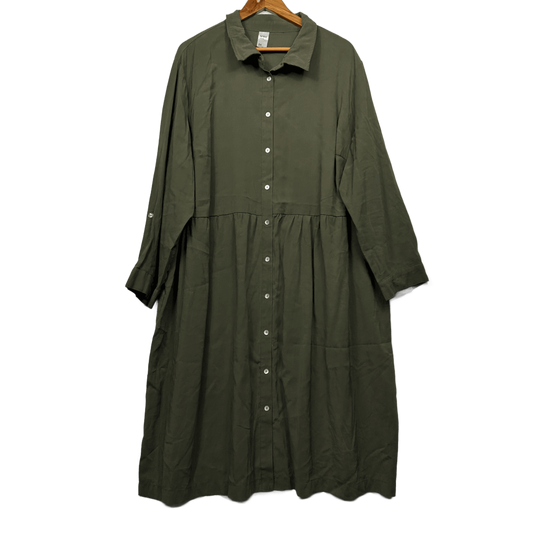 Anko Shirt Maxi Dress Size 26 Green Olive Viscose Roll Tab Sleeve