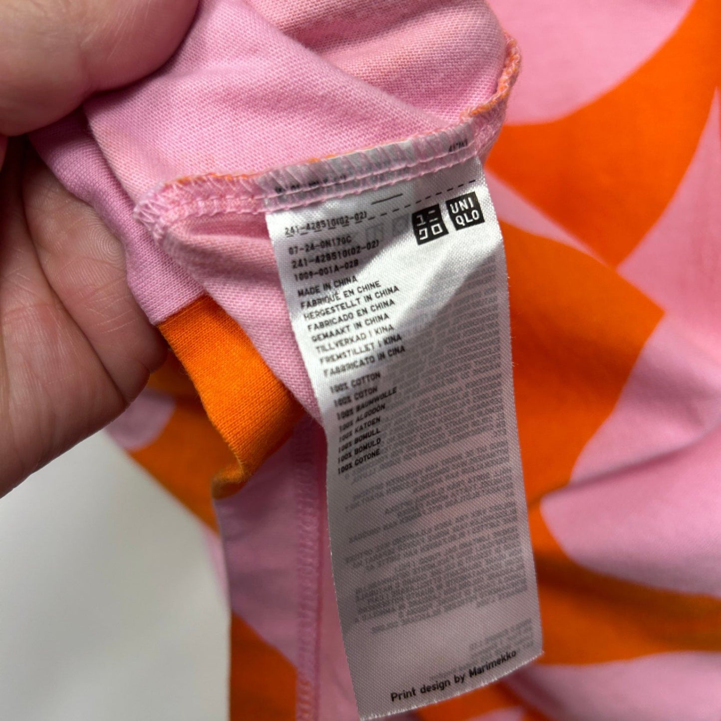 Marimekko x Uniqlo Orange Pink Cotton Short Sleeve Boxy Top Size 14 16 XL