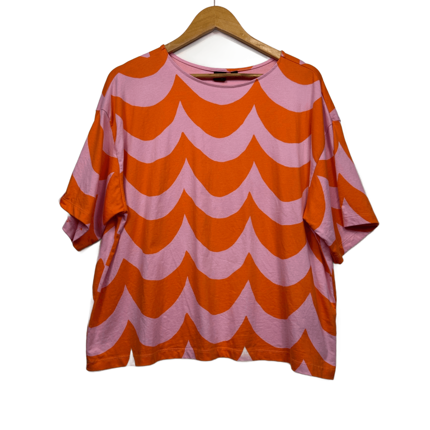 Marimekko x Uniqlo Orange Pink Cotton Short Sleeve Boxy Top Size 14 16 XL