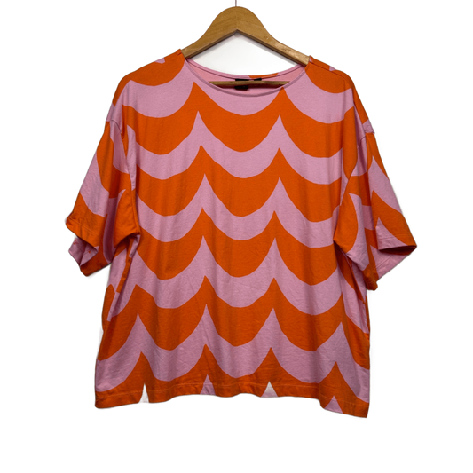 Marimekko x Uniqlo Orange Pink Cotton Short Sleeve Boxy Top Size 14 16 XL