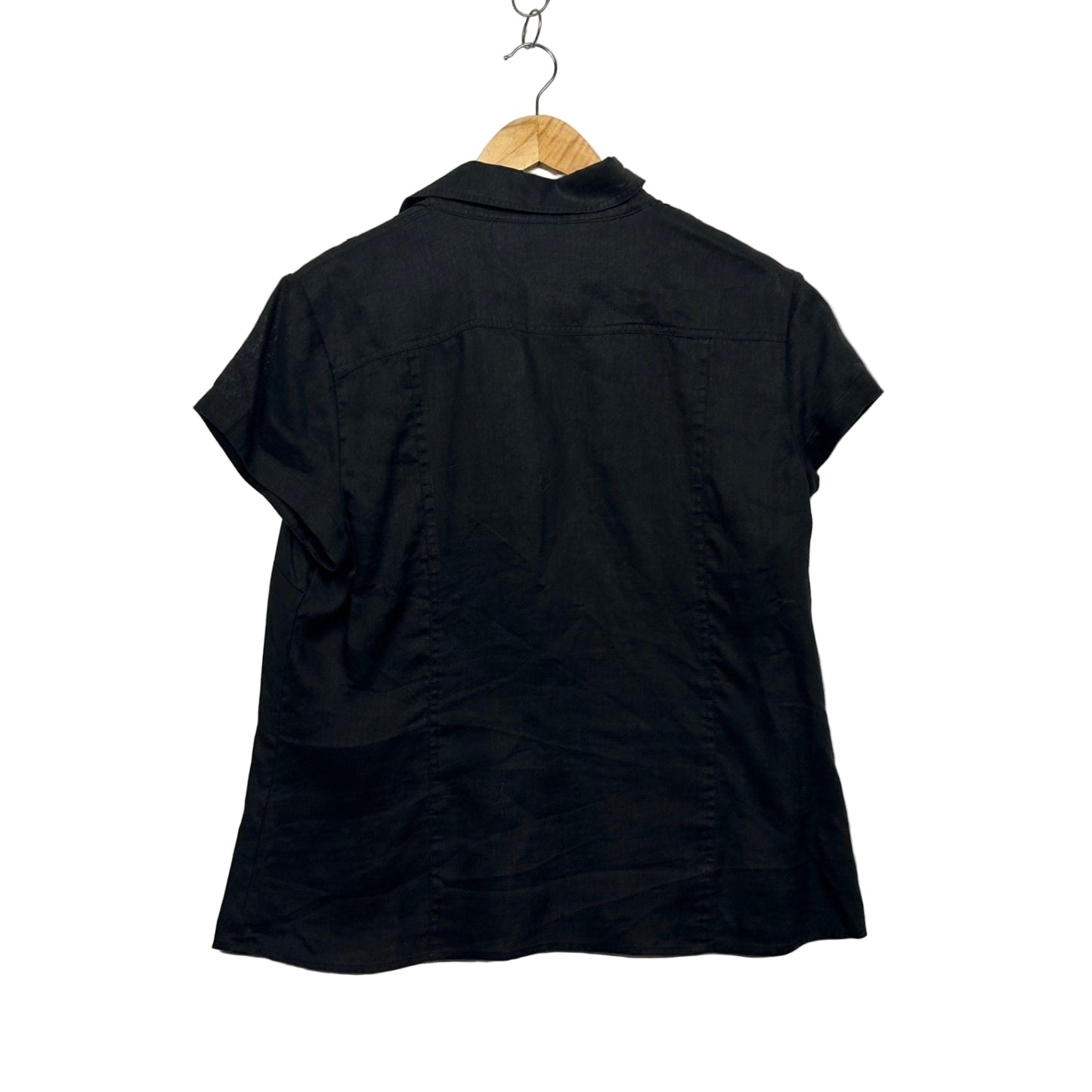 Sportscraft Black Linen Short Sleeve Collared Top Blouse Size 14